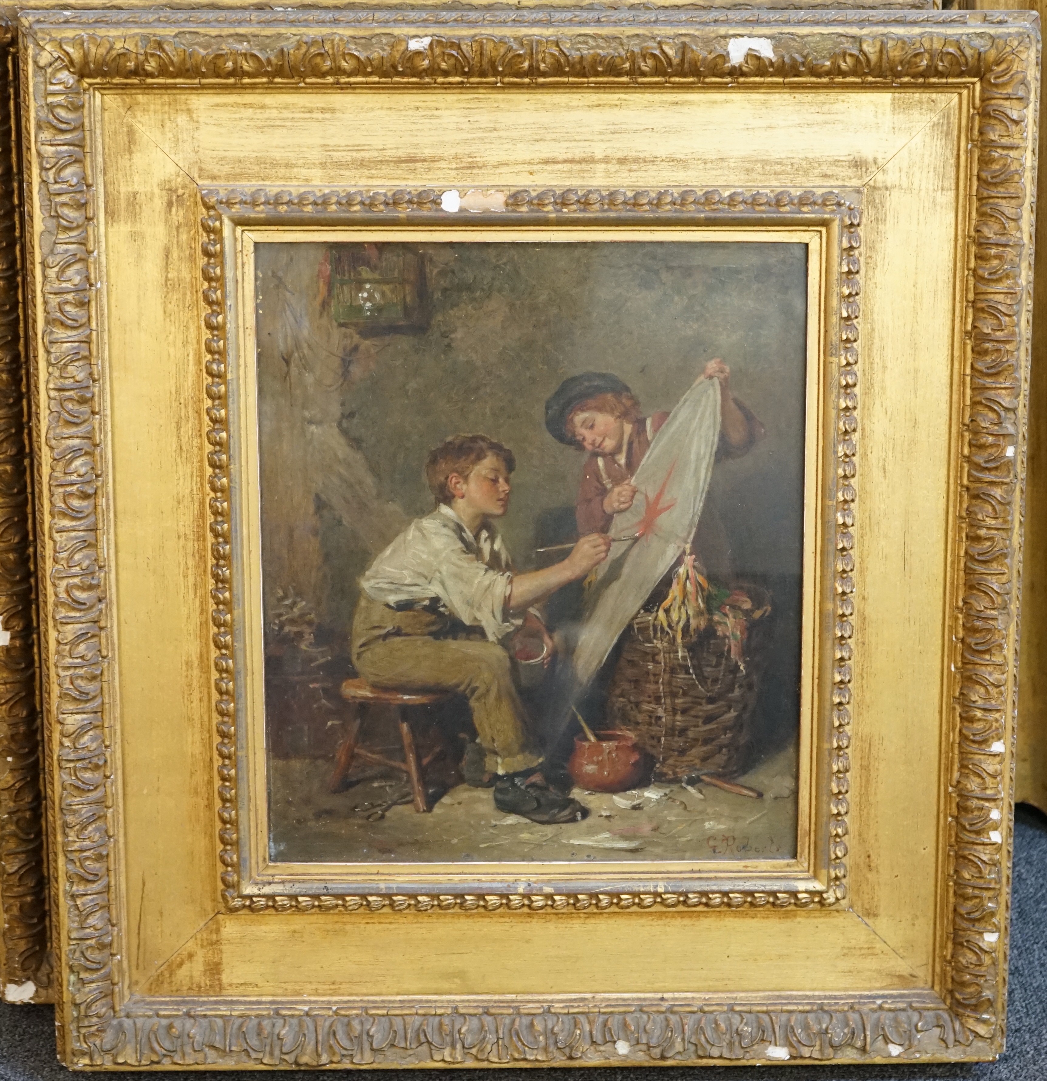 Edwin Roberts (British, 1840-1917), 'Bubbles' and 'The Finishing Touch', pair of oils on canvas, 35 x 30cm